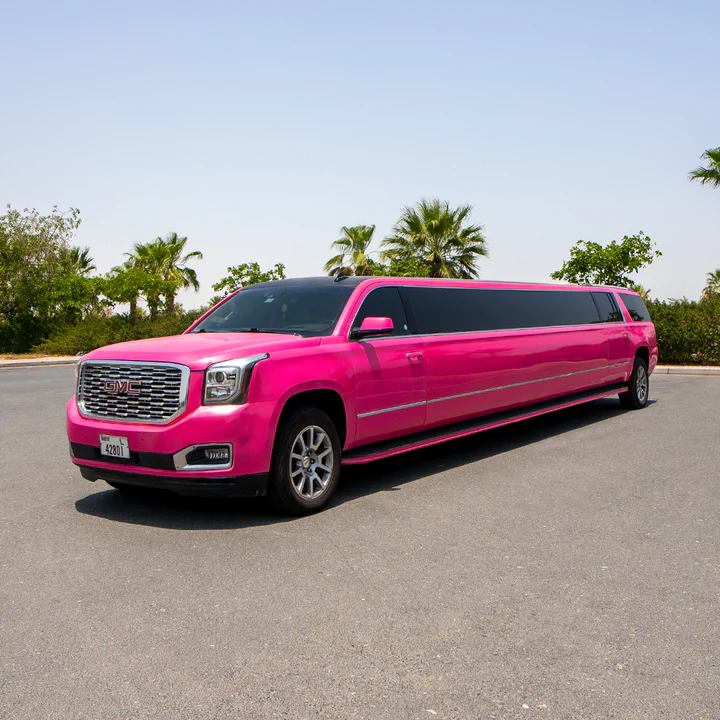 Pink stretch limousine in Dubai